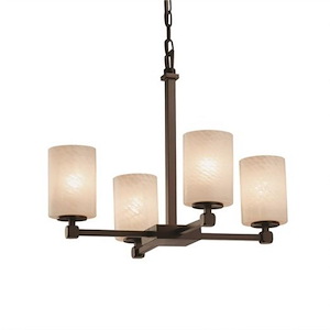 Fusion Tetra - 4 Light Chandelier with Cylinder/Flat Rim Weave Glass Shade