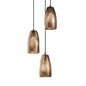 Fusion Small - 3 Light Cluster Pendant with Tall Tapered Cylinder Mercury Glass Shade
