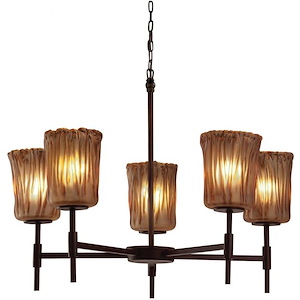 Veneto Luce Union - 5 Light Chandelier with Cylinder/Rippled Rim Amber Venetian Glass