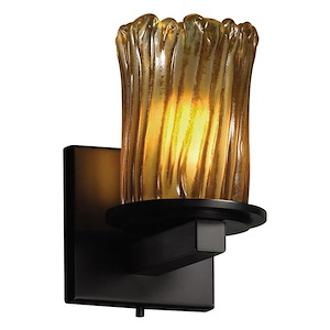 Veneto Luce Dakota - 1 Light Wall Sconce with Cylinder/Rippled Rim Amber Venetian Glass - 1036436