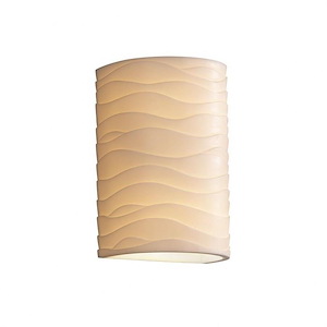 Porcelina - 9.25 Inch 13W 1 LED Small Cylinder Open Top and Bottom Wall Sconce with Waves Faux Porcelain Shade