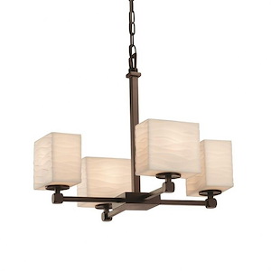 Porcelina Tetra - 4 Light Chandelier Rectangle with Waves Faux Porcelain Shade