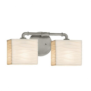 Porcelina Bronx - 2 Light Bath Bar Rectangle with Waves Faux Porcelain Shade