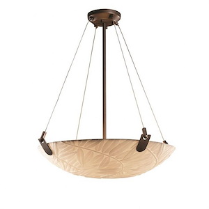 Porcelina U-Clips - 3 Light Pendant Round Bowl with Bamboo Faux Porcelain Shade