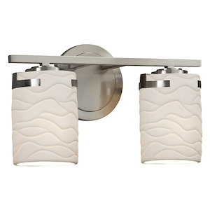 Limoges Atlas - 2 Light Bath Bar with Waves Flat Rim Cylinder Shade - 1035473