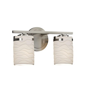 Limoges Atlas - 2 Light Bath Bar with Waves Flat Rim Cylinder Shade - 1035473