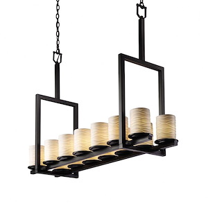 Limoges Dakota - 14 Light Tall Bridge Chandelier with Waves Flat Rim Cylinder Shade - 1035536