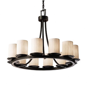 Limoges Dakota - 12 Light Short Ring Chandelier with Waterfall Flat Rim Cylinder Shade - 1035543