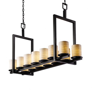 Limoges Dakota - 14 Light Short Bridge Chandelier with Waves Flat Rim Cylinder Shade - 1035544