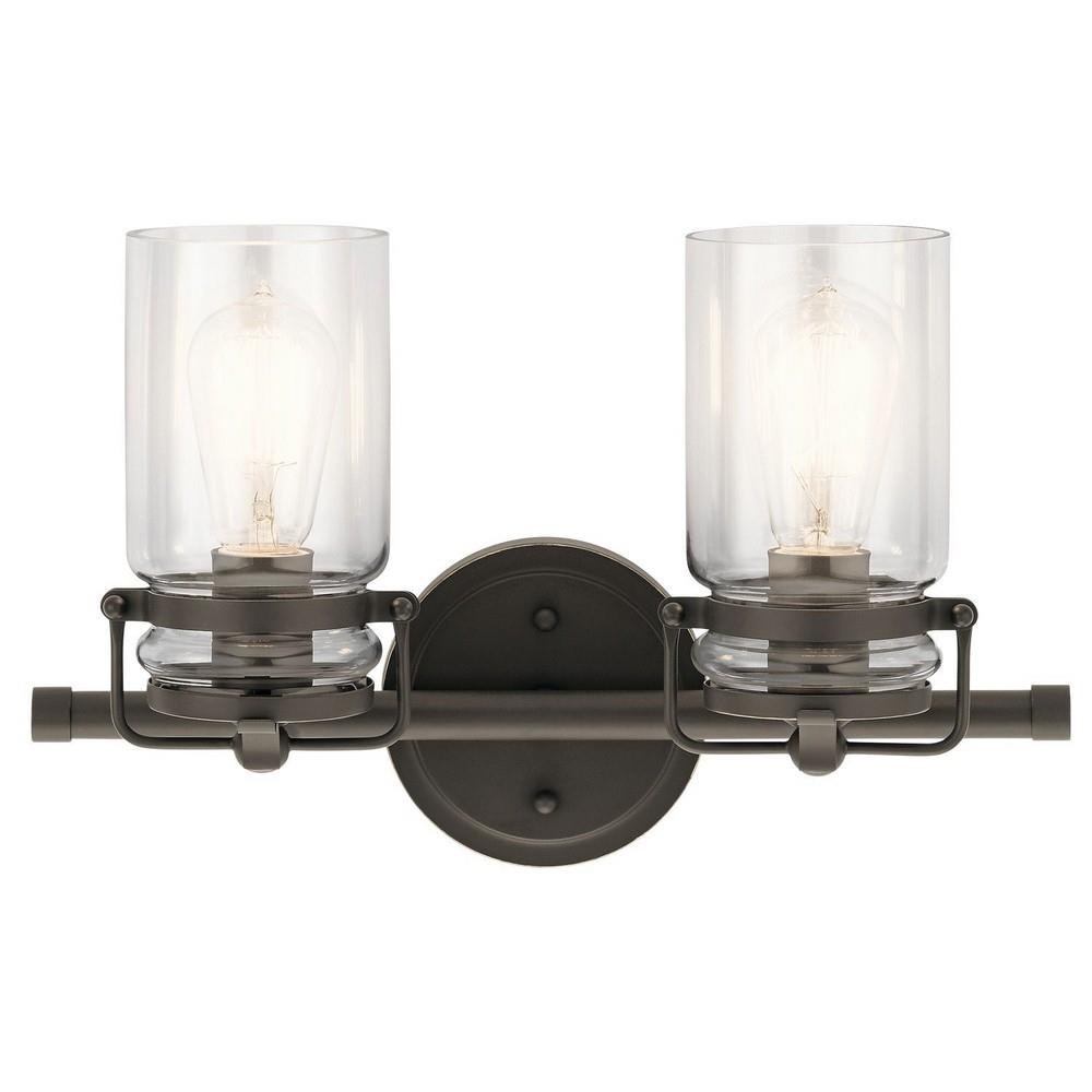 Kichler-Lighting---45688OZ---Brinley---2-Light-Bath -Vanity-Approved-for-Damp-Locations---with-Vintage-Industrial-inspirations---10-inches-tall-by-15.75-inches-wide