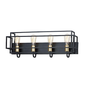Liner-Bathroom Wall Light-Geometric Design in Matte Black with Satin Brass Accents