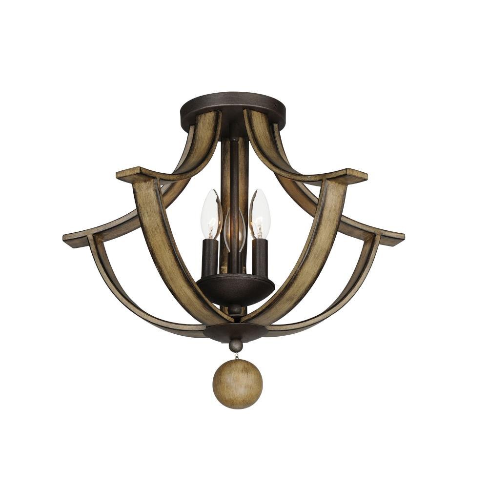 Maxim Lighting - 20343DWAR - Basque - 3 Light Semi-Flush Mount-17.25 Inches  Tall and 20 Inches Wide