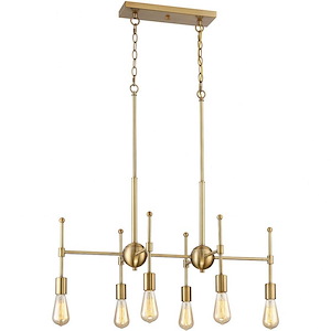 6 Light Linear Chandelier In mid-century modern Style-29.75 Inches Tall and 18 Inches Wide
