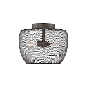 2 Light Semi-Flush Mount In Industrial Style-9.75 Inches Tall and 13 Inches Wide