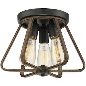 3 Light Semi-Flush Mount In Rustic Style-9.75 Inches Tall and 13 Inches Wide