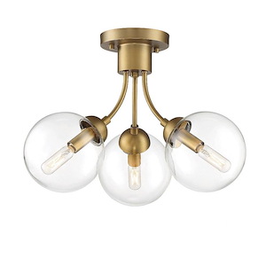 3 Light Semi-Flush Mount In mid-century modern Style-12 Inches Tall and 16 Inches Wide