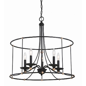 Westchester County - Chandelier 5 Light Farm House White/Gilded Gold Steel - 24 inches tall by 25 inches wide - 978063