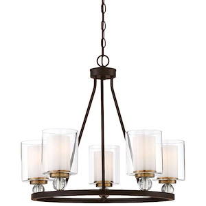 Studio 5 - Chandelier 5 Light Painted Bronze/Natural Brush Brass Glass in Transitional Style - 22 inches tall by 25.5 inches wide