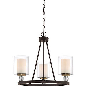 Studio 5 - Chandelier 3 Light Painted Bronze/Natural Brushed Brass in Transitional Style - 19 inches tall by 22 inches wide