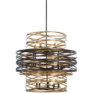 Vortic Flow - 3 Tier Chandelier 18 Light Dark Bronze/Mosaic Gold in Contemporary Style - 27 inches tall by 30 inches wide