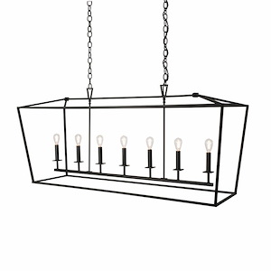 7 Light Linear Cage Pendant In Traditional and Classic Style-25.625 Inches Tall and 18 Inches Wide
