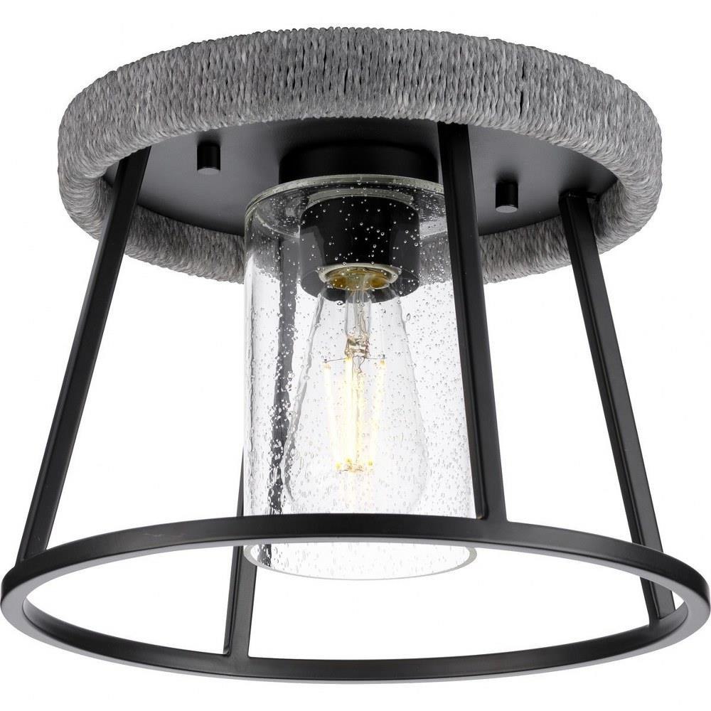 Progress Lighting Laramie Collection 3-Light Matte Black Rustic Modern Clear Seeded Glass Chandelier