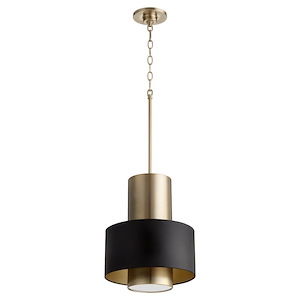 1 Light Cylinder and Drum Pendant in Soft Contemporary style - 12 inches wide by 15 inches high