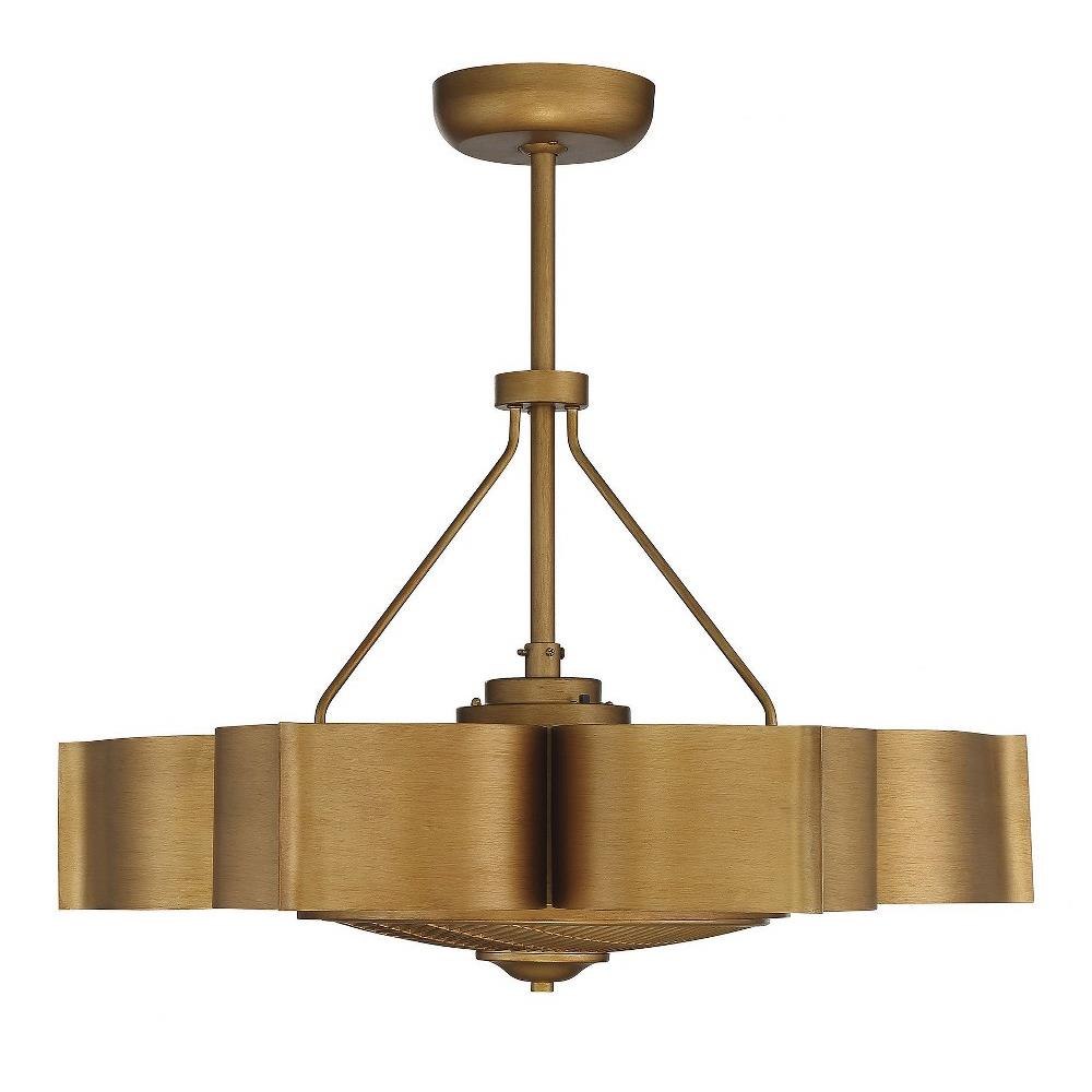 Savoy House Hayward 4-Light Fan D'Lier - Modern Ceiling Fan & Light Combo, 37.36" Tall, 23" Wide, Matte Black & Brass, Dimmable LED