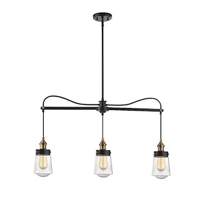 3 Light Linear Chandelier-Industrial Style with Vintage and Contemporary Inspirations-23.5 inches tall by 35 inches wide