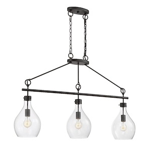 3 Light Linear Chandelier-Industrial Style with Rustic and Farmhouse Inspirations-26.25 inches tall by 7.75 inches wide