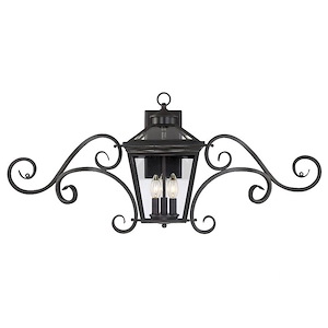 3 Light Outdoor Wall Lantern with Scroll-Modern Farmhouse Style with Rustic and Transitional Inspirations-16.5 inches tall by 38 inches wide - 145404
