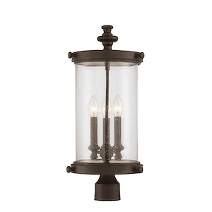 3 Light Outdoor Post Lantern-Transitional Style with Rustic and Modern Farmhouse Inspirations-22 inches tall by 9 inches wide