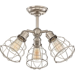 3 Light Semi-Flush Mount-Industrial Style with Rustic Inspirations-9.5 inches tall by 23 inches wide - 496003