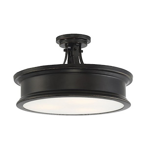 3 Light Semi-Flush Mount-Transitional Style with Bohemian and Industrial Inspirations-9.25 inches tall by 16 inches wide