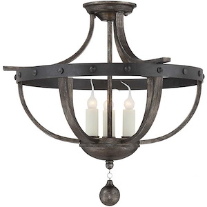 3 Light Semi-Flush Mount-Traditional Style with Rustic and Farmhouse Inspirations-17 inches tall by 20 inches wide - 350697