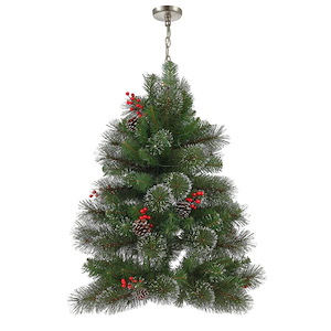 SkyPlug 3-Foot Pre-Lit Hanging Christmas Tree Chandelier with Frosted Tips and Red Berries - 1316419