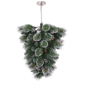 SkyPlug 3-Foot Pre-Lit Upside Down Ceiling Christmas Tree Fixture with Frosted Tips and Red Berry Ornaments