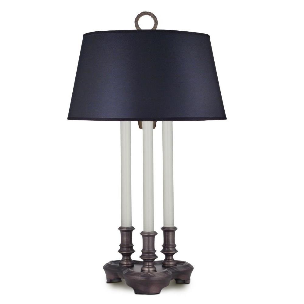 27 Inch High Antique Old Bronze 3 Column Desk Lamp