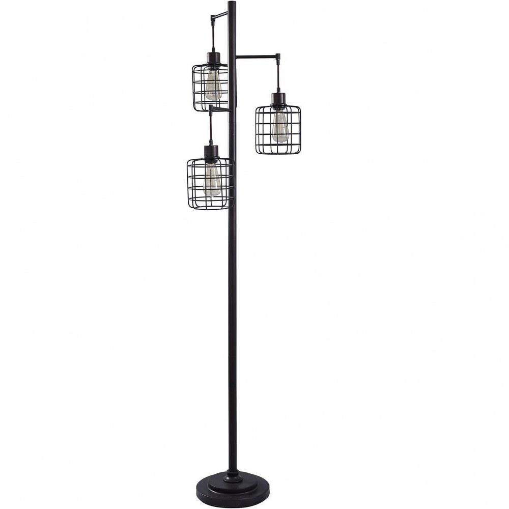 Three Light Metal Caged Shade Cylinder Floor Lamp, image size:1000x1000