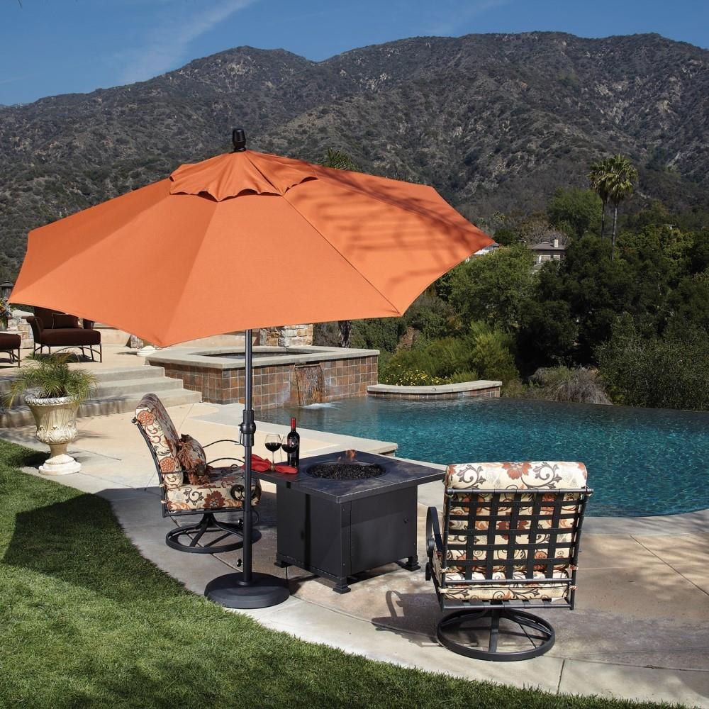 Treasure Garden 9' Auto Tilt Umbrella with Bronze Frame and Brass Fabric, image size:1000x1000