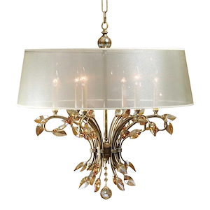 Alenya Chandelier 6 Light Metal/Crystal/Fabric Silken Champagne Sheer Fabric - 319563