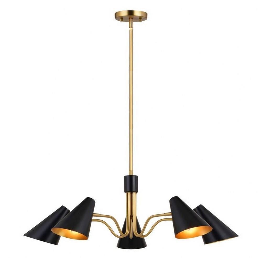 Pryce 1 Light Matte Black And Gold Satin Brass Mid-century Modern Wall  Sconce Fixture With Metal Cone Shade