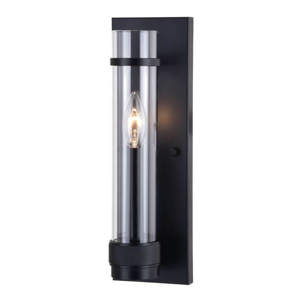 Vaxcel Bari 1-Light Matte Black Contemporary Wall Sconce with Clear Cylinder Glass W0427